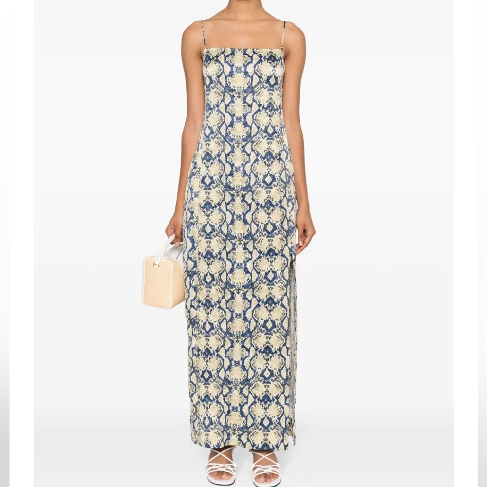 Ganni Snake Printed Crinkled Satin Midi Slip Dress US 4 / EU 36 – Scandi‑Chic